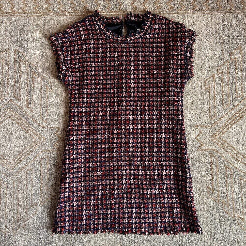 Tweed Fringe Mini Dress Dark Academia Preppy Old Money Mod Twee Modest Womens S